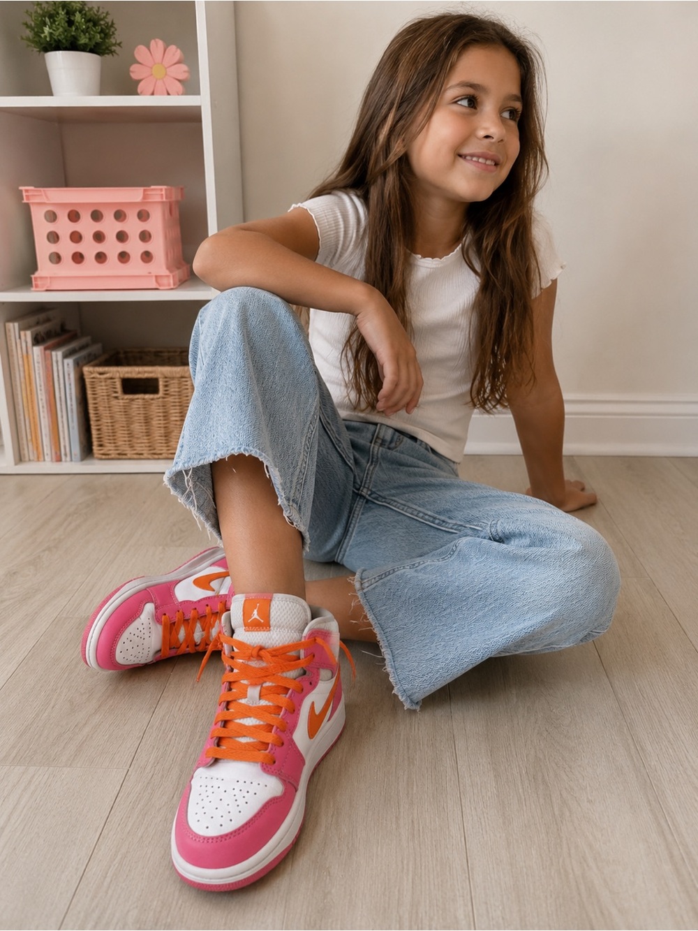 Girls Nike Air Jordan Mid GS Pinksicle Safety Orange 2Y